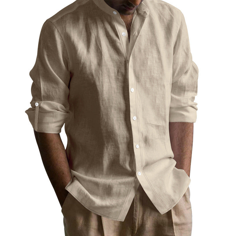 Mens Cotton Linen Button Up Shirt