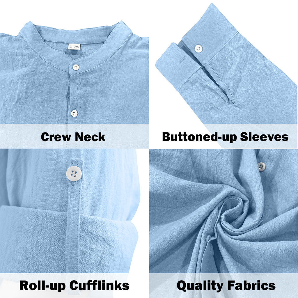 Mens Cotton Linen Button Up Shirt